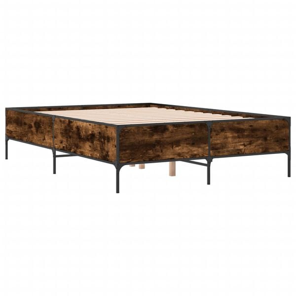 vidaXL Bed Frame Smoked Oak Engineered Wood 55 x 75 in Durable