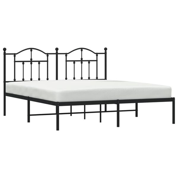 vidaXL Bed Frame Black Powder-Coated Steel King Metal Bed Frame