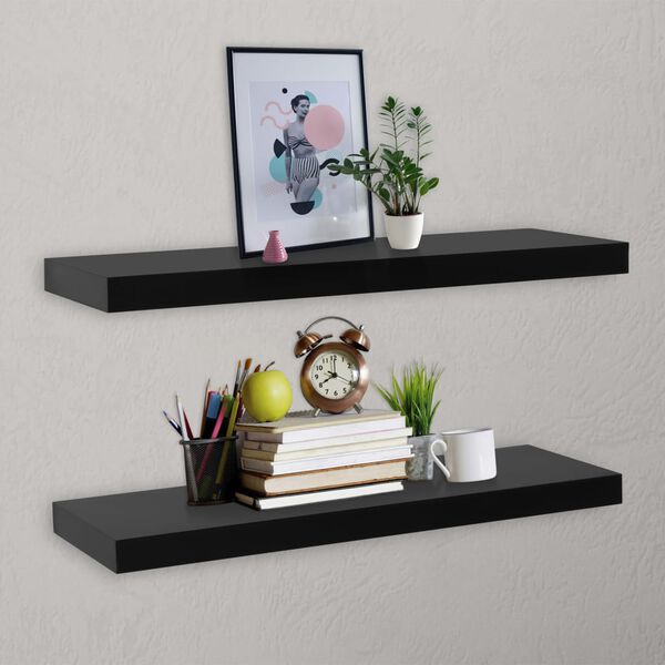 vidaXL Wall Mounted Shelf Set of 2 Black MDF 39.4x7.9x1.5 in