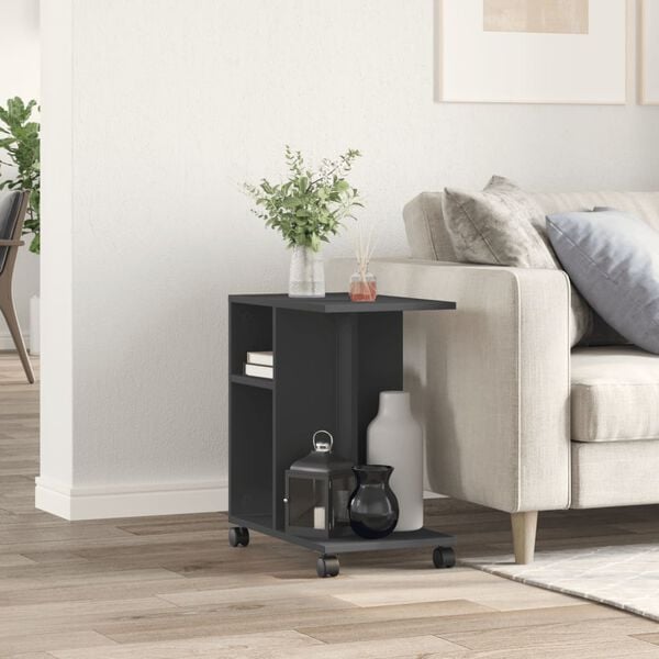 vidaXL Side Table Black Engineered wood 19.7 x 11.8 x 21.7 in Wheely