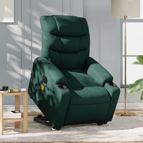 vidaXL Electric Stand Up Massage Recliner Chair Dark Green