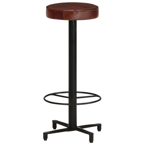 vidaXL Bar Stool Set of 2 Brown, Black Real leather, Powder-coated iron