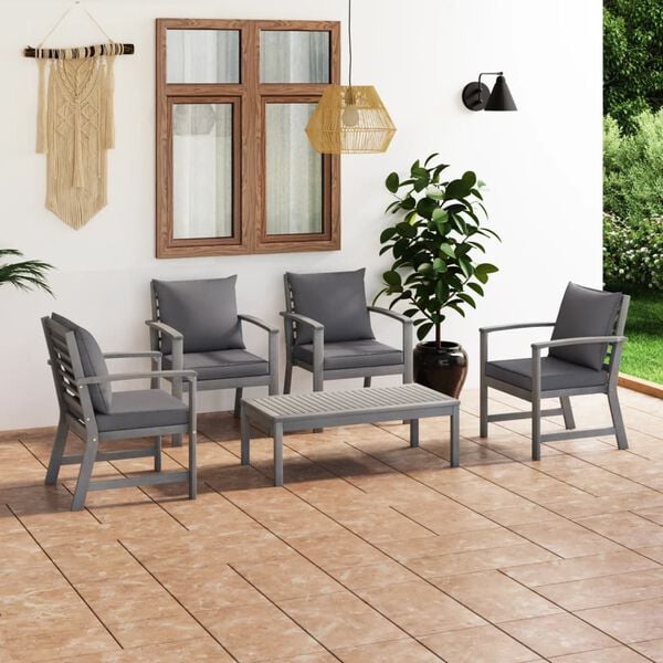 vidaXL Garden Lounge Set Grey Solid Acacia Wood, 100% Polyester Standard