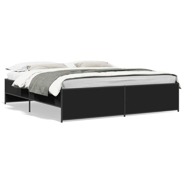 vidaXL Bed Frame Black Engineered wood, steel Double Bed Modern