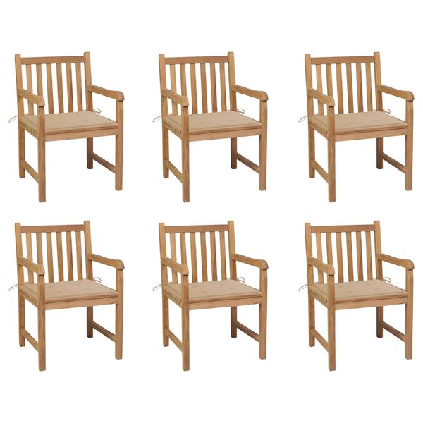vidaXL Patio Chair Set of 6 Beige Solid teak wood Standard Durable