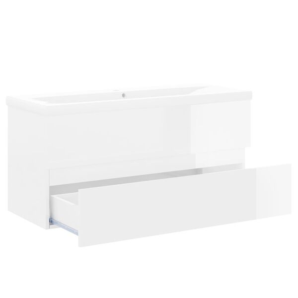 vidaXL Sink Cabinet With Basin High Gloss White Engineered Wood