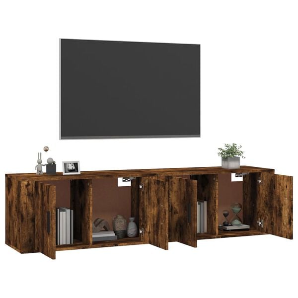 vidaXL Wall-mounted TV Cabinet Set of 2 Smoked Oak Engineered wood