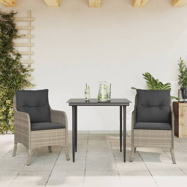 vidaXL 3 Piece Patio Dining Set with Cushions Light Grey Poly Rattan