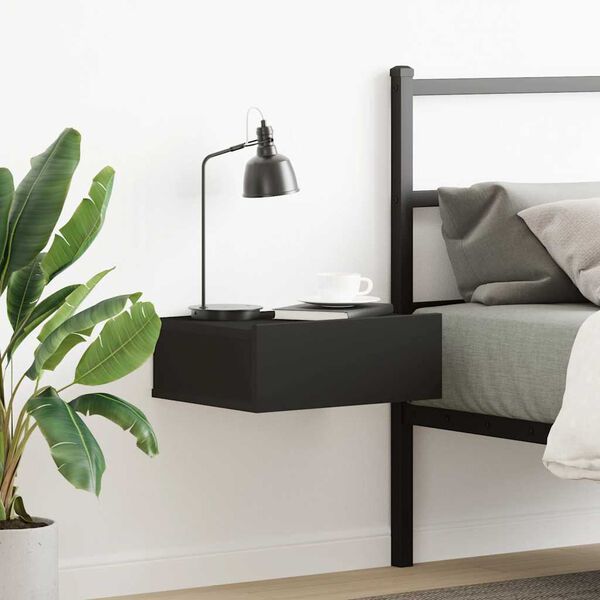 vidaXL Floating Nightstand Black Engineered Wood Compact Storage