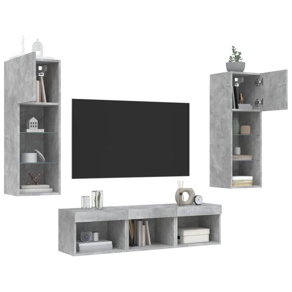 vidaXL 5 Piece TV Wall Units with LED Concrete Gray Engineered Wood