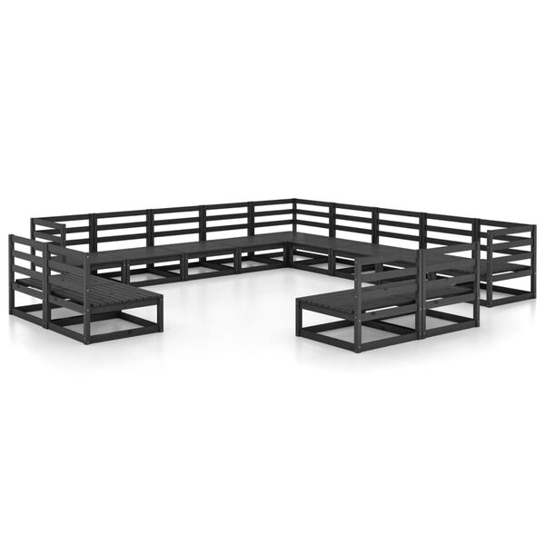 vidaXL Garden Lounge Set Black Solid pinewood Large Modular