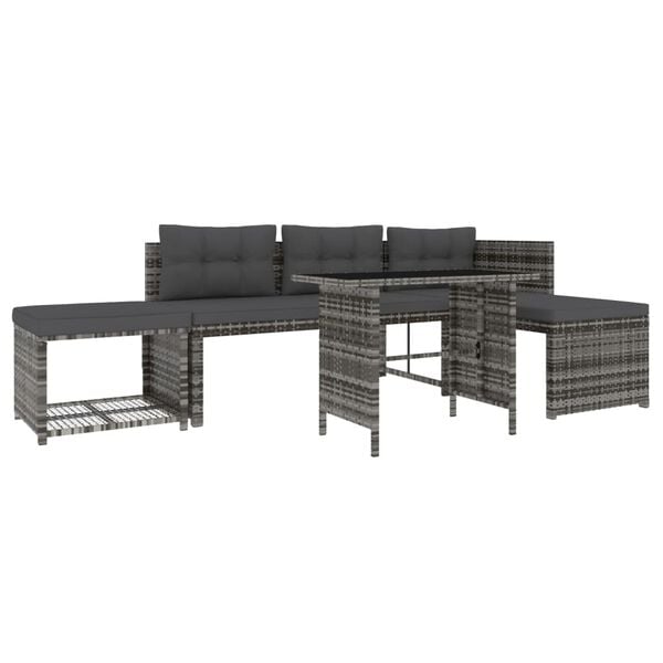 vidaXL Patio Dining Set Set of 4 Grey PE rattan Large Patio Dining Set