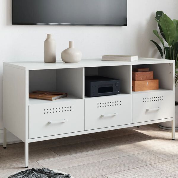 vidaXL TV Cabinet White Cold-rolled steel Medium Adjustable Feet