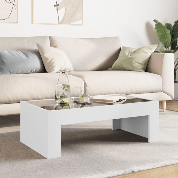 vidaXL Coffee Table White Engineered wood, glass 35.4 x 19.7 x 11.8 in