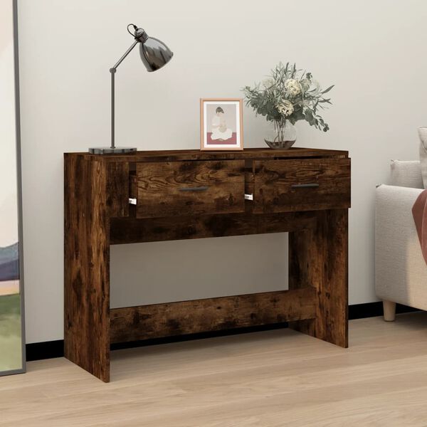 vidaXL Console Table Smoked Oak Engineered Wood 39.4 x 15.4 x 29.5 in