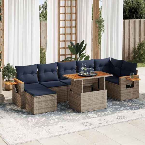 vidaXL 8 Piece Patio Sofa Set with Cushions Brown Poly Rattan Acacia
