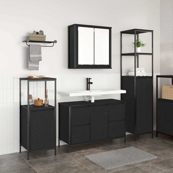 vidaXL Bathroom Furniture Set 3 pcs Black Oak Engineered Wood