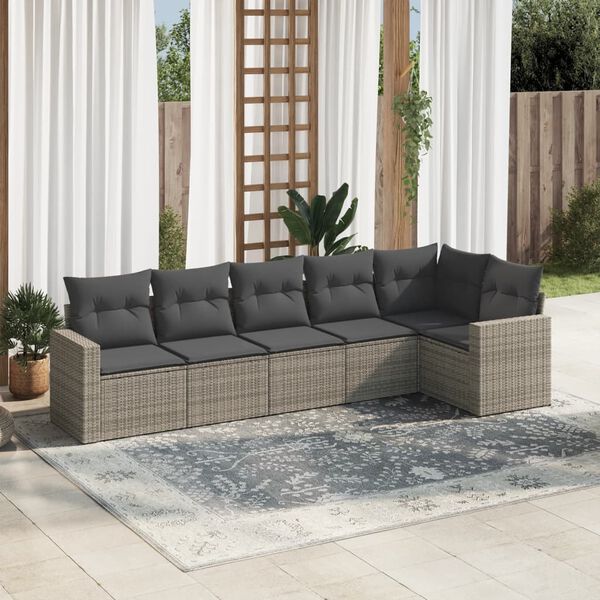 vidaXL Garden Sofa Set Grey PE Rattan, Powder-Coated Steel, Polyester Fabric
