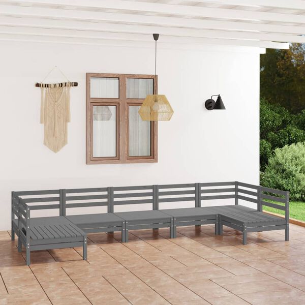vidaXL Garden Lounge Set Grey Solid Pine Wood 7 Piece Set Modular