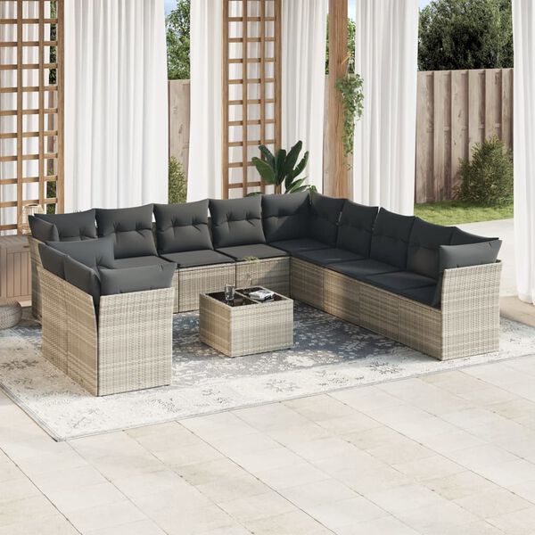 vidaXL Garden Sofa Set Light Grey PE Rattan Large Modular