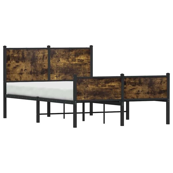 vidaXL Bed Frame Smoked Oak Steel Double Bed Frame Rectangular