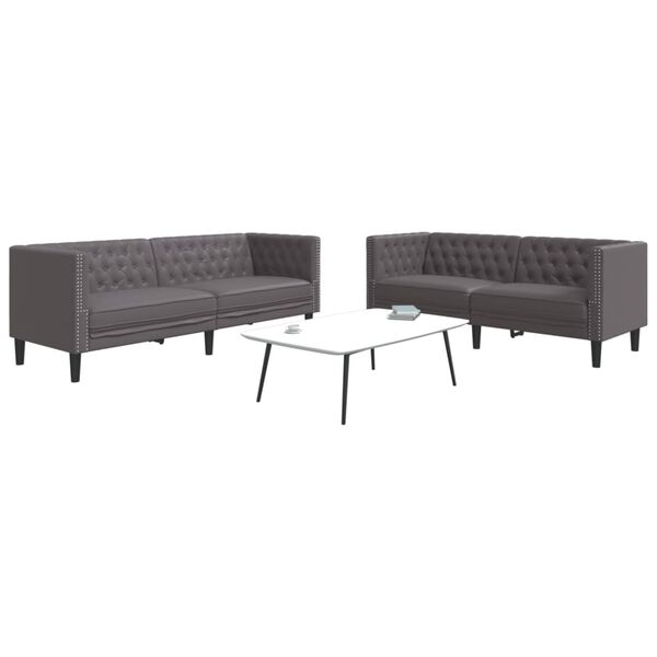vidaXL 2 Piece Chesterfield Sofa Set Gray Faux Leather