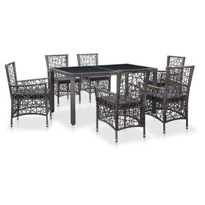 vidaXL Dining Set Grey Polyethylene Rattan 7 Piece Set