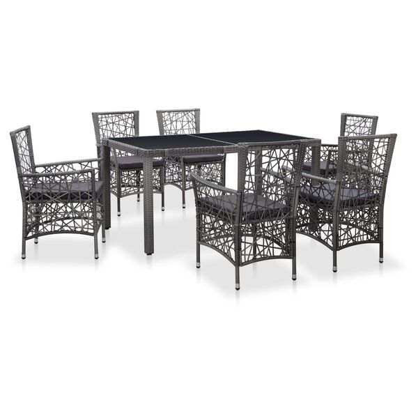 vidaXL Dining Set Grey Polyethylene Rattan 7 Piece Set