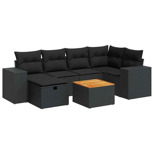 vidaXL Garden Sofa Set Black PE rattan 7 Piece Set Adjustable Feet