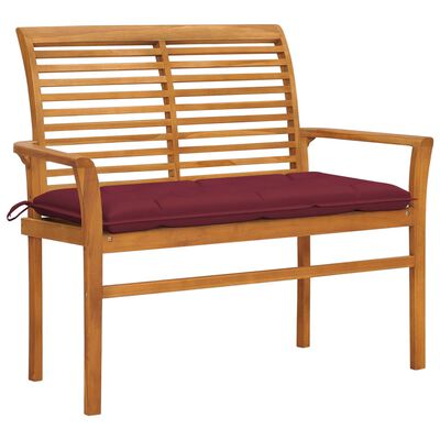 vidaXL Patio Bench with Wine Red Cushion 44.1" Solid Teak Wood