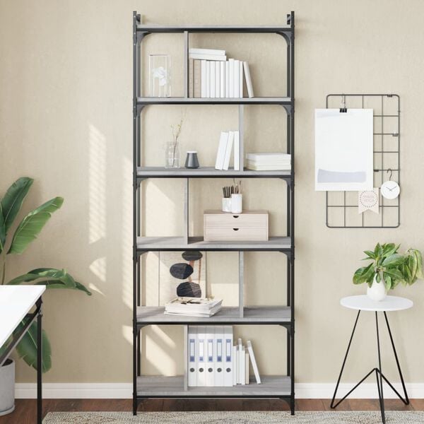 vidaXL Bookcase Grey Sonoma Engineered wood and metal Tall