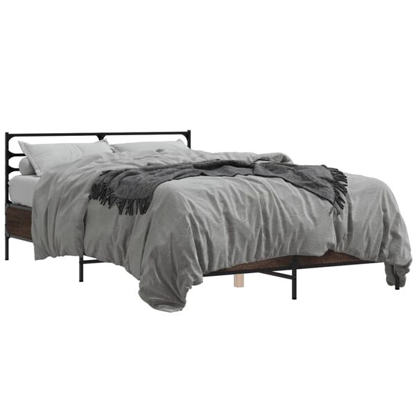 vidaXL Bed Frame Brown oak Engineered wood, metal, plywood Full