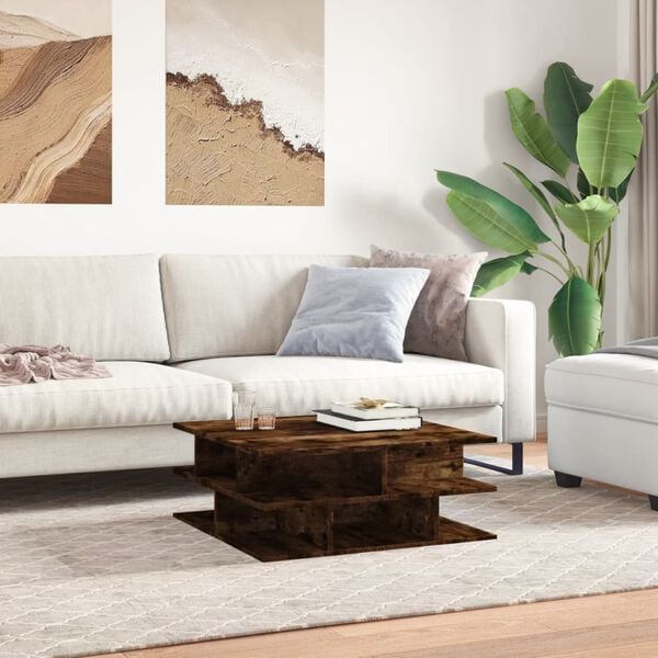 vidaXL Coffee Table Smoked Oak Engineered Wood 27.6x27.6x11.4 in