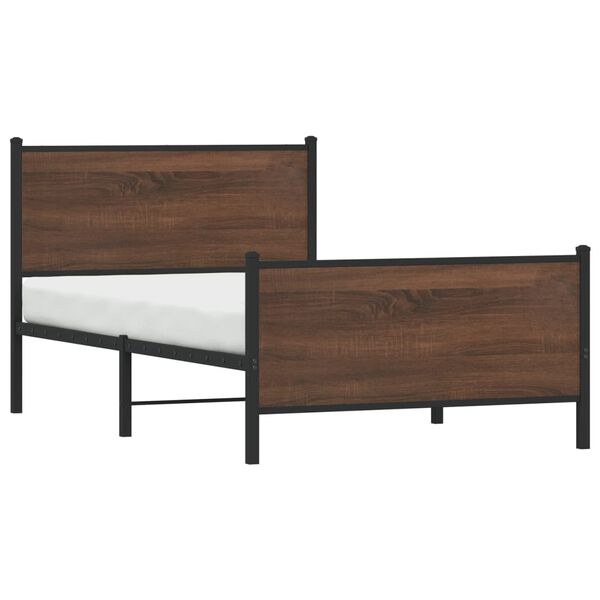 vidaXL Bed Frame Brown oak Steel, engineered wood Twin size Modern