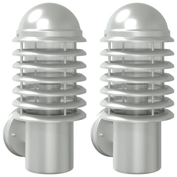 vidaXL Outdoor Wall Light Set of 2 Silver Stainless Steel, Polycarbonate