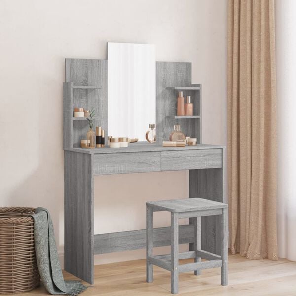 vidaXL Dressing Table Grey Sonoma Engineered wood, Glass Medium