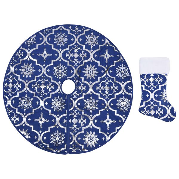 vidaXL Luxury Christmas Tree Skirt with Sock Blue 5 ft Fabric