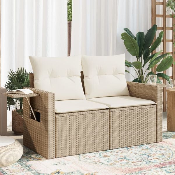 vidaXL Garden Sofa Beige PE Rattan, Powder-Coated Steel Medium Foldable