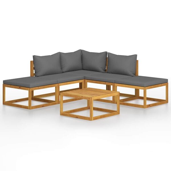 vidaXL Garden Lounge Set Natural wood + Dark grey (cushions)