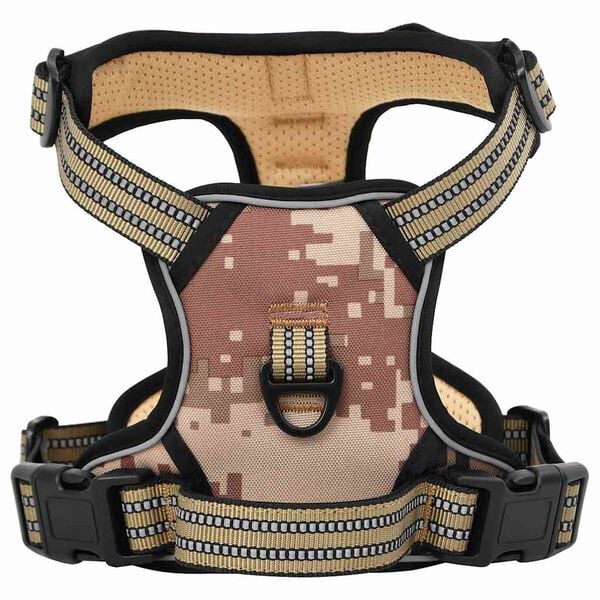 vidaXL Dog Harness Camouflage brown Polyester M Adjustable Armrests