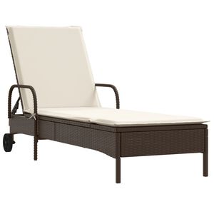 vidaXL Sun Lounger Brown PE Rattan, Powder-Coated Steel, Foam, Polyester