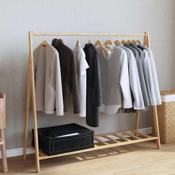 vidaXL Clothes Rack Bamboo Varnished Bamboo Medium Foldable