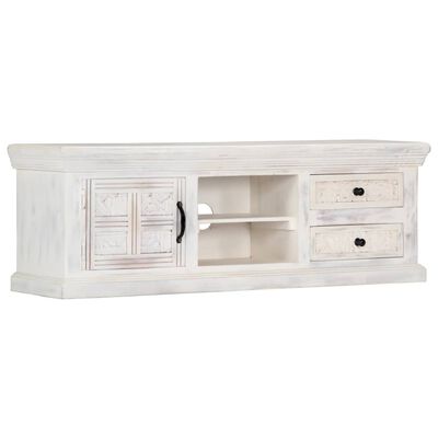 vidaXL TV Cabinet White 47.2"x11.8"x15.7" Solid Mango Wood