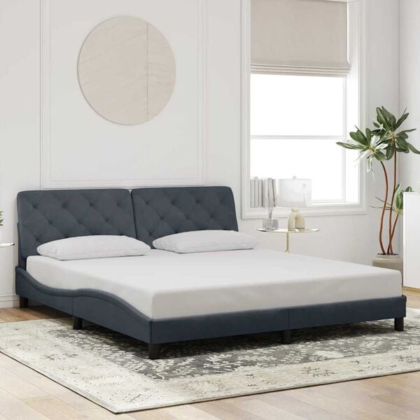 vidaXL Bed Frame without Mattress Dark Gray 72"x83.9"Velvet