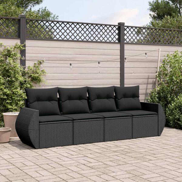 vidaXL Garden Sofa Set Black PE rattan 98.4 x 24.4 x 27.2 in Modular