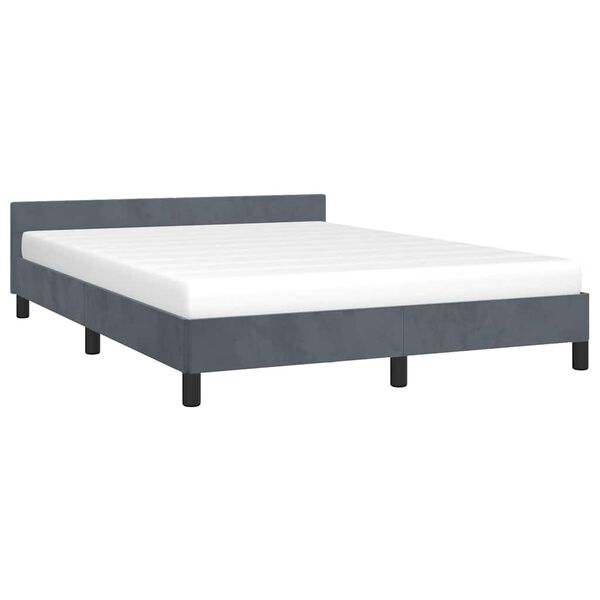 vidaXL Bed Frame With Headboard Dark grey Velvet, plywood, engineered wood