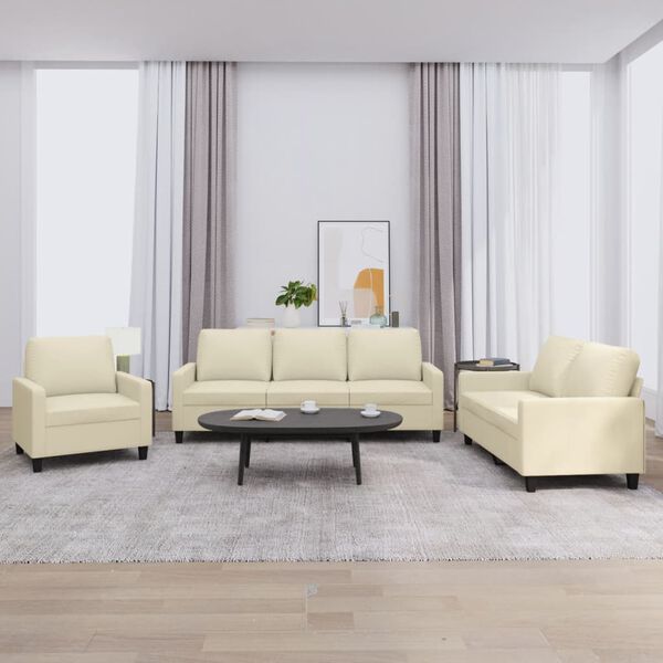 vidaXL Sofa Set Cream Faux leather (75% PVC, 20% polyester, 5% cotton)