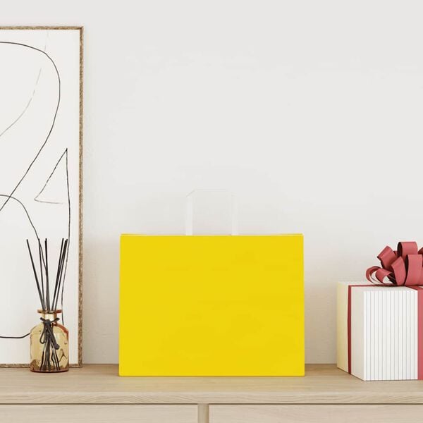 vidaXL Paper Bags 50 pcs with Handles Yellow 12.6x6.7x9.8"