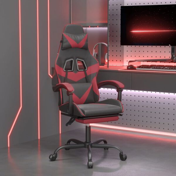 vidaXL Gaming Chair with Footrest Black and Wine Red Faux Leather