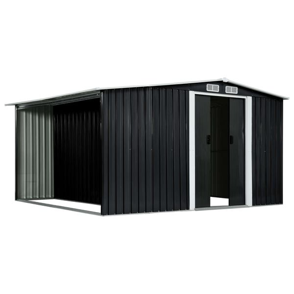 vidaXL Garden Shed with Sliding Doors Anthracite 129.7"x122.8"x70.1" Steel